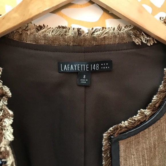 Lafayette 148 Open Front Blazer Brown Fringe - Picture 2 of 6